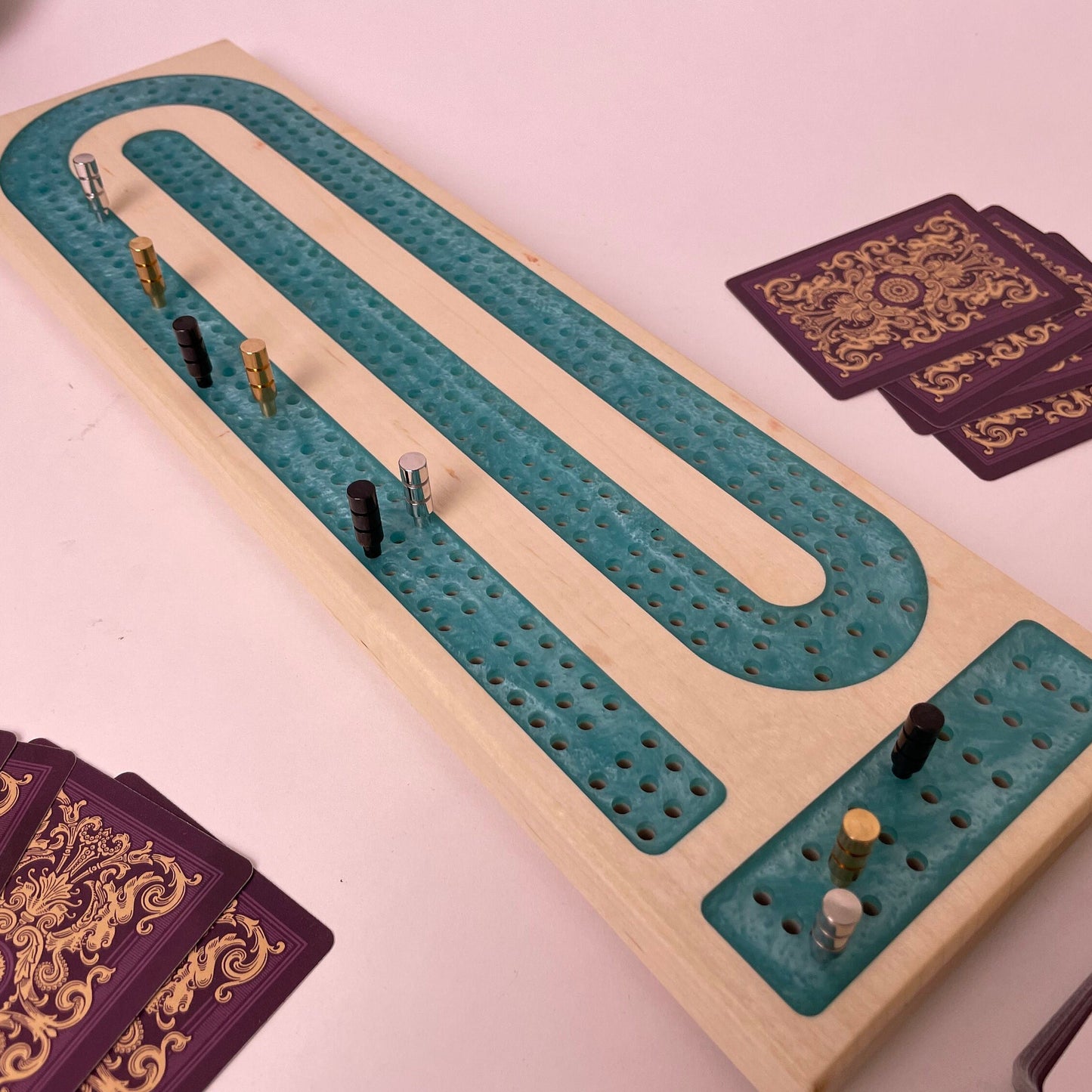 Premium Cribbage Board - Glacier Blue Resin Inlay