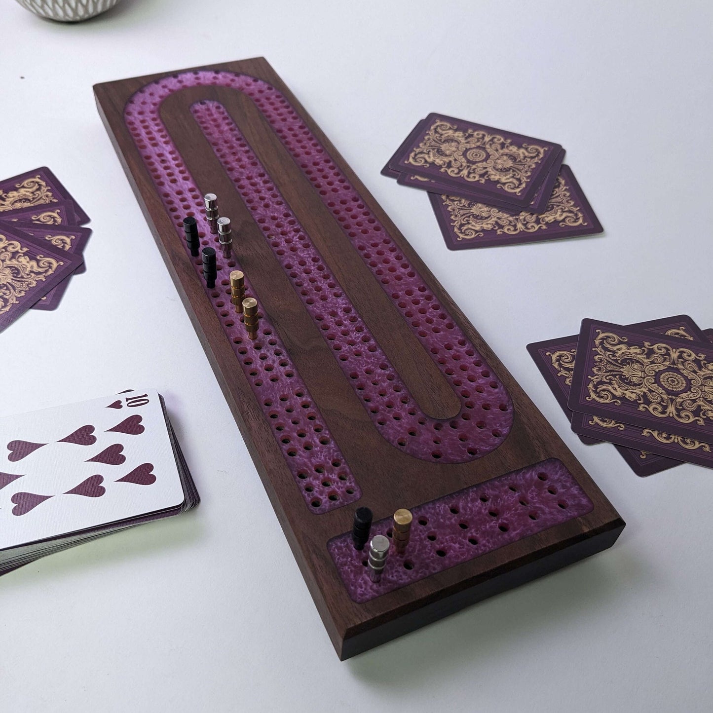 Premium Cribbage Board - Amethyst Resin Inlay