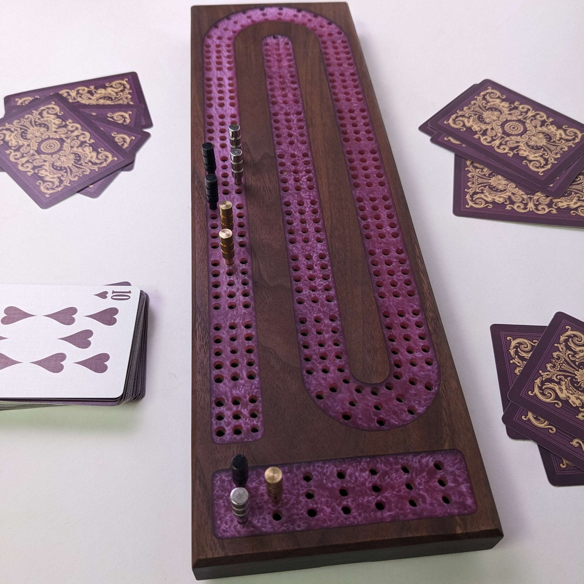 Premium Cribbage Board - Amethyst Resin Inlay