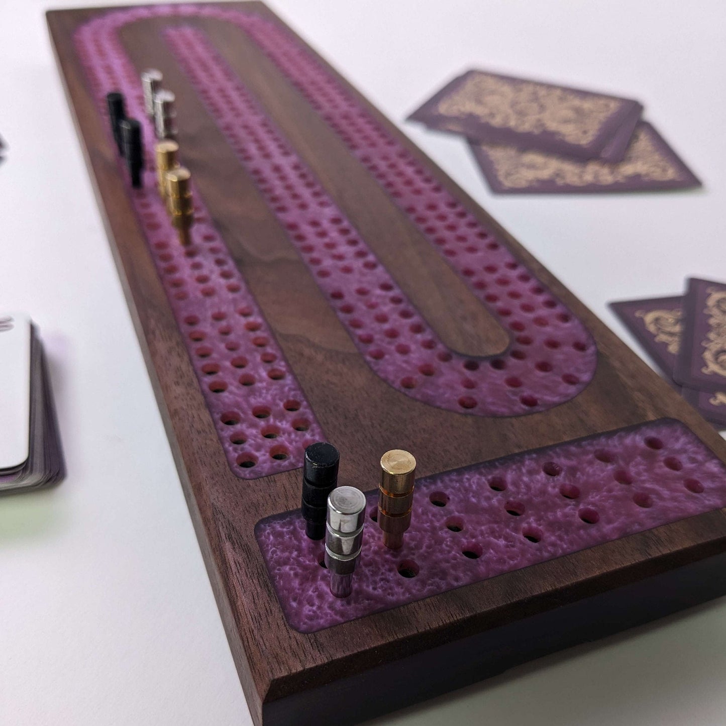 Premium Cribbage Board - Amethyst Resin Inlay