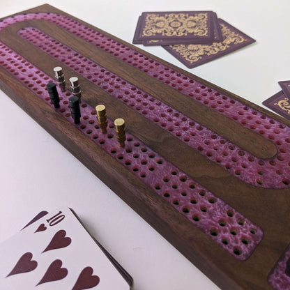 Premium Cribbage Board - Amethyst Resin Inlay